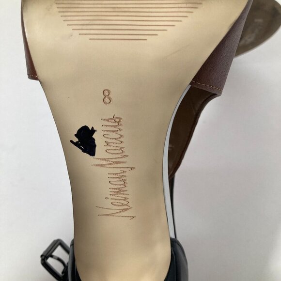 Womens Neiman Marcus Natal NM Leather Peep Toe Strap Back 3 Toned 4" Heels Brown - Picture 8 of 10